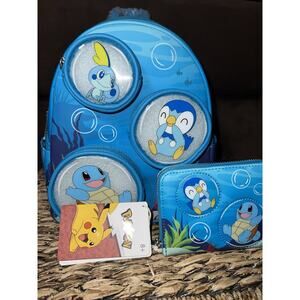 Loungefly Pokémon Squirtle Water Type Bubbles Mini Backpack + Wallet Anime NEW!